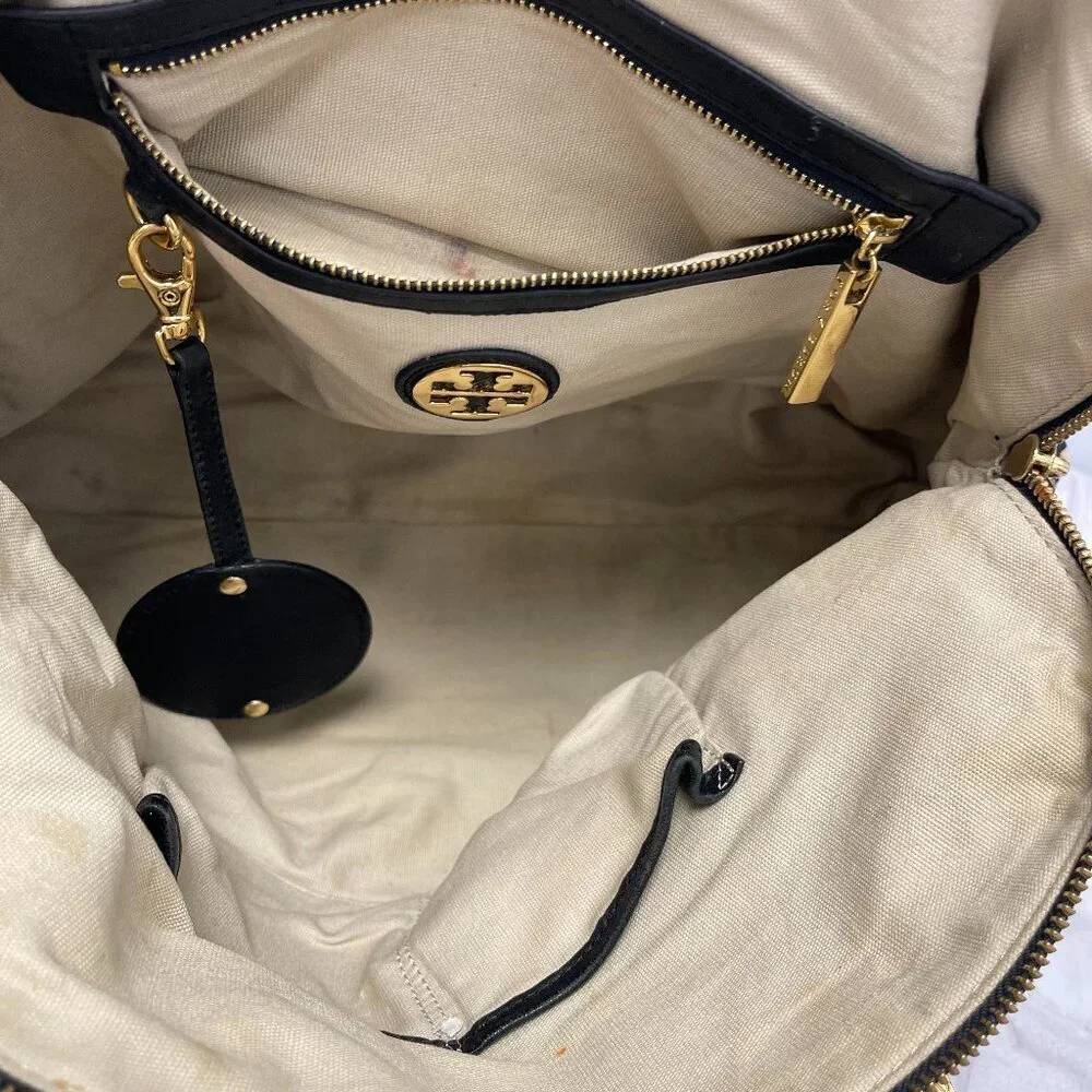 Tory Burch Top Handle Satchel in Black Leather w/ Gold-tone Chain - Preowned